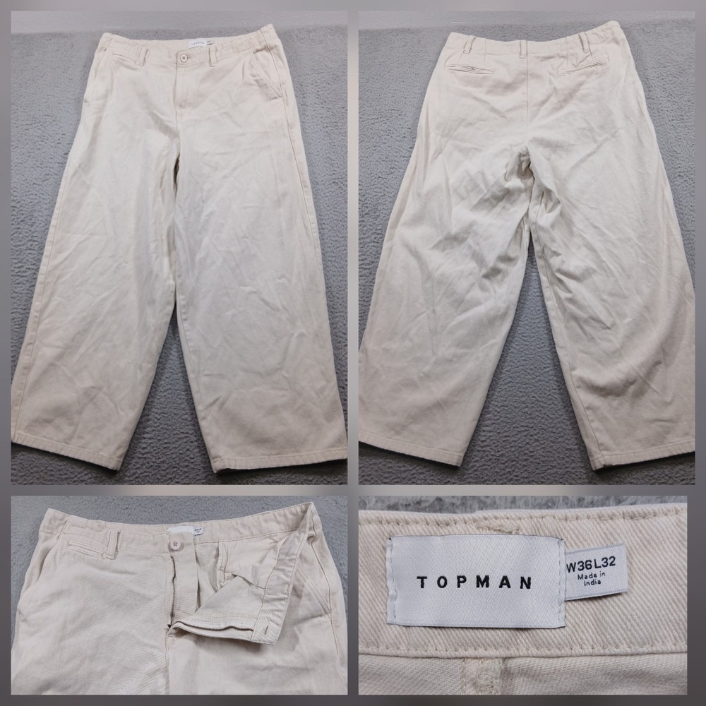 Topman Wide Leg Balloon Trousers Men's 36x32 Off White Ecru‎ Cotton EUC